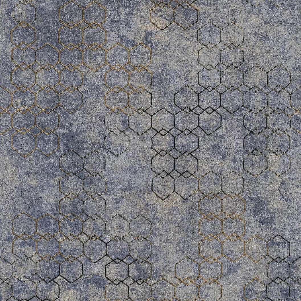 Modern geometrikus mintás vinyl tapéta szürke, kék színvilágban