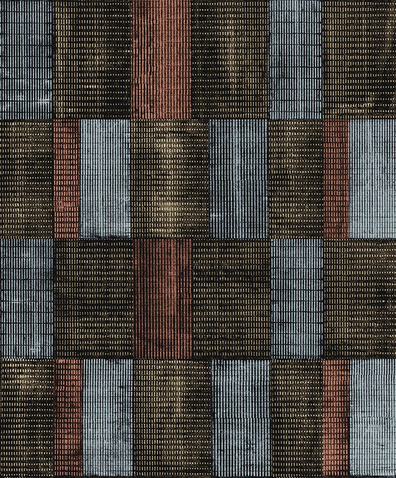 Modern geometrikus mintás vlies design tapéta antracit barna kék struktúrával
