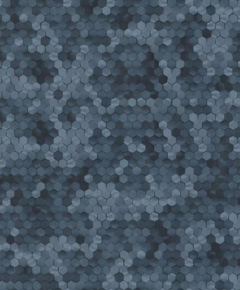 Modern kék design tapéta apró hexagon geometrikus mintával
