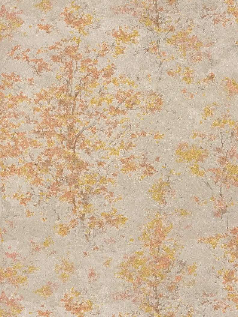 Modern koptatott fa mintás design tapéta fényes arany narancssárga és beige színvilágban