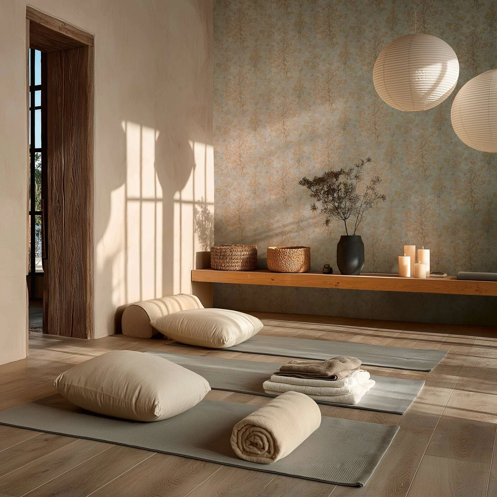 Modern koptatott fa mintás design tapéta fényes arany narancssárga és beige színvilágban