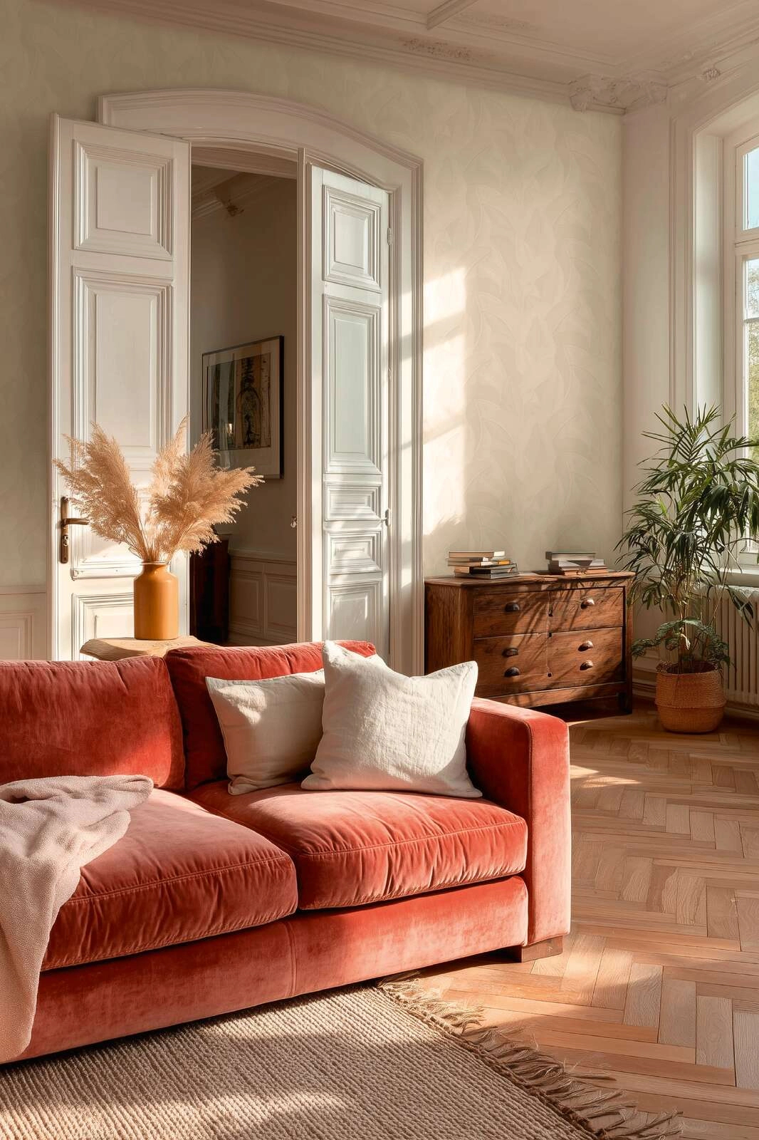 Modern levél mintás design tapéta metál fényes gyöngyház és krém színvilágban