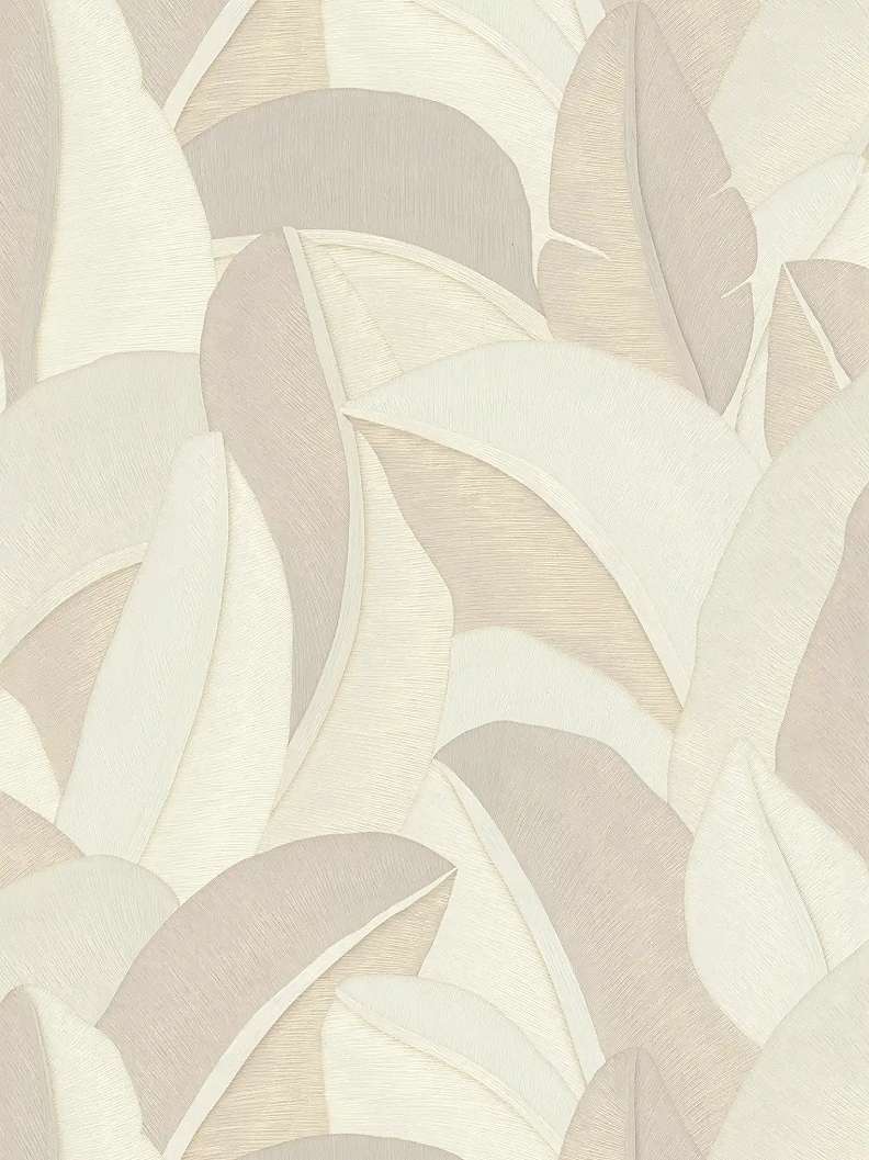 Modern levél mintás design tapéta metál fényes gyöngyház, krém és beige színvilágban