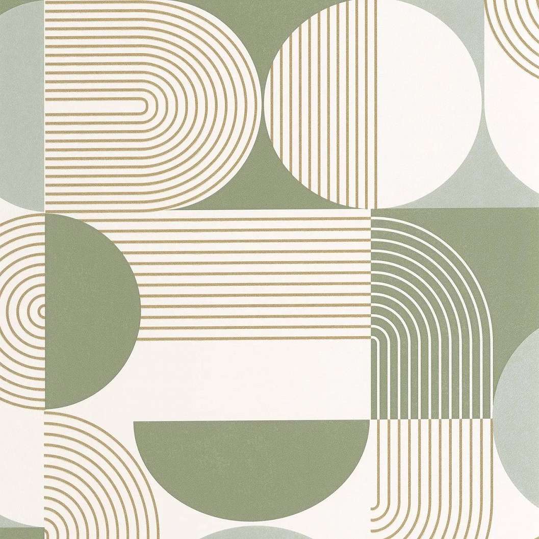 Modern nagy léptékű geometria mintás dekor tapéta zöld, koptatott fehér, arany színben