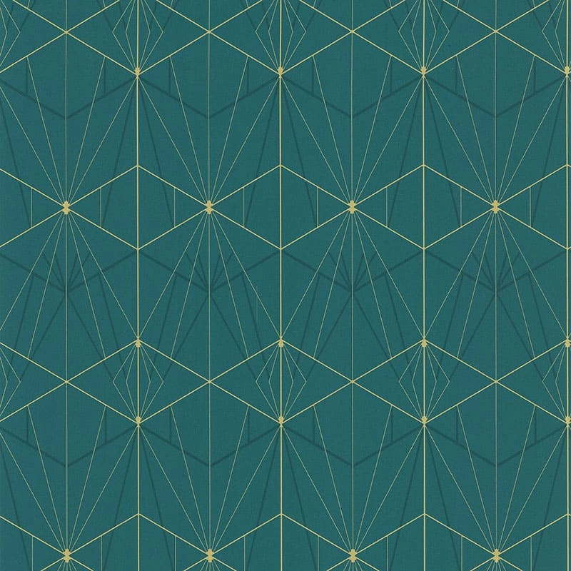 Modern stílusú design tapéta elegáns koptatott zöld arany geometrai mintával