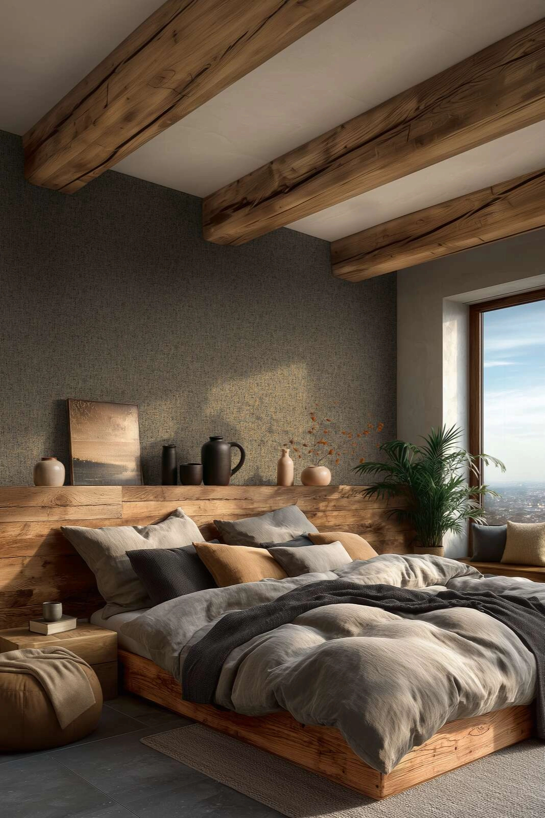 Modern szőtt gyékény mintás design tapéta enyhén fényes barna és szürke színvilágban