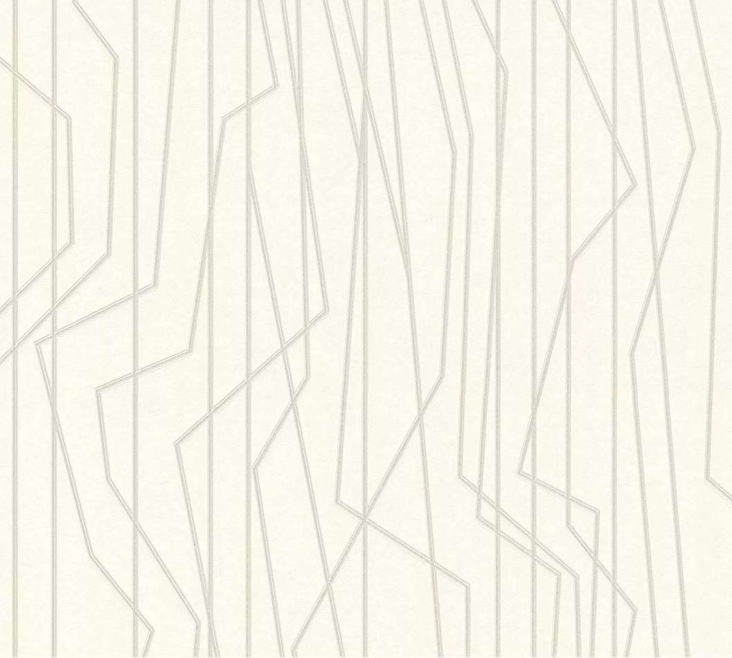Modern tapéta fehér alapon szabálytalan szürke csíkos mintázattal