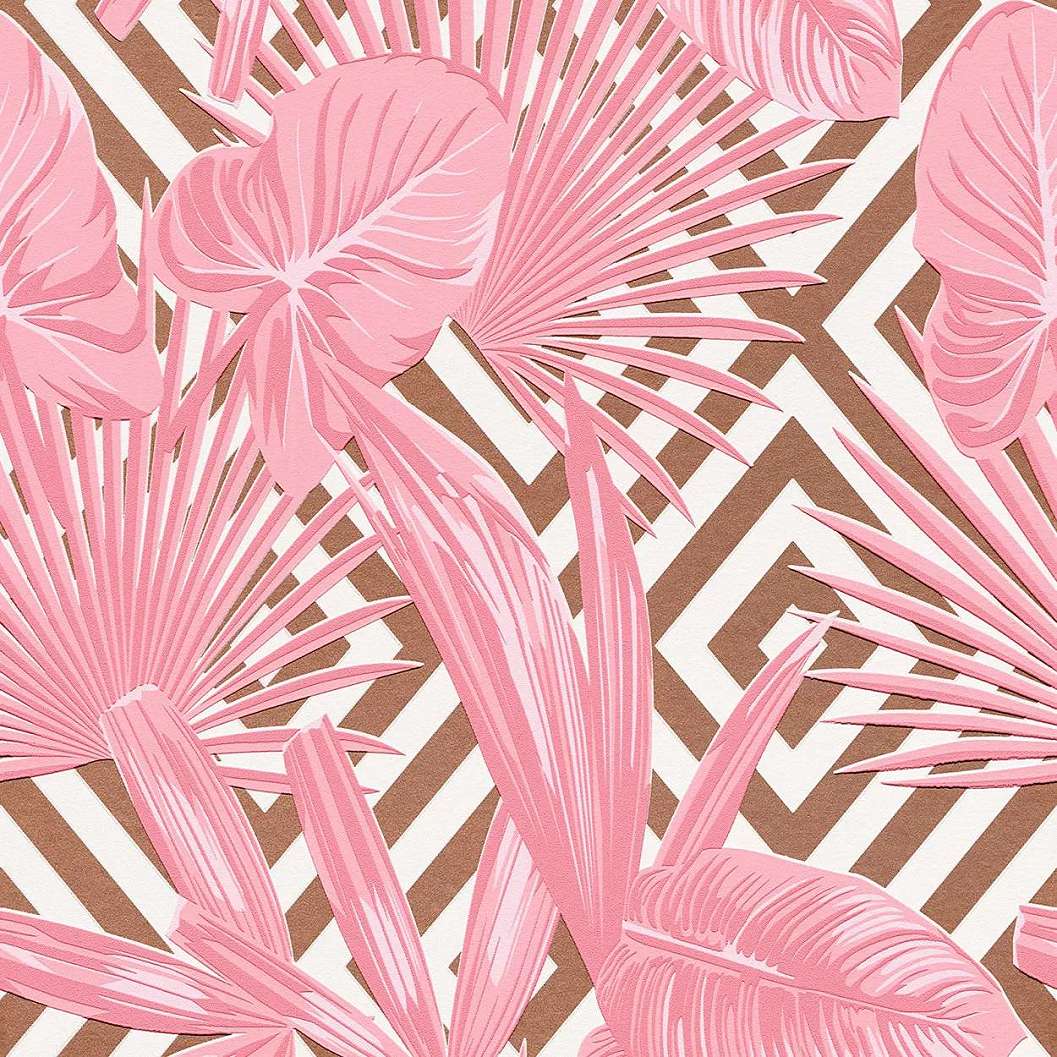 Modern tapéta trópusi levél mintával rózsaszín színvilágban
