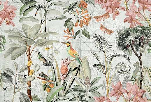 Modern trópusi botanikus poszter tapéta egzotikus állat mintával