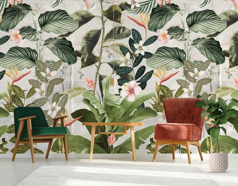 Modern trópusi dzsungel mintás fali poszter kolibri mintával