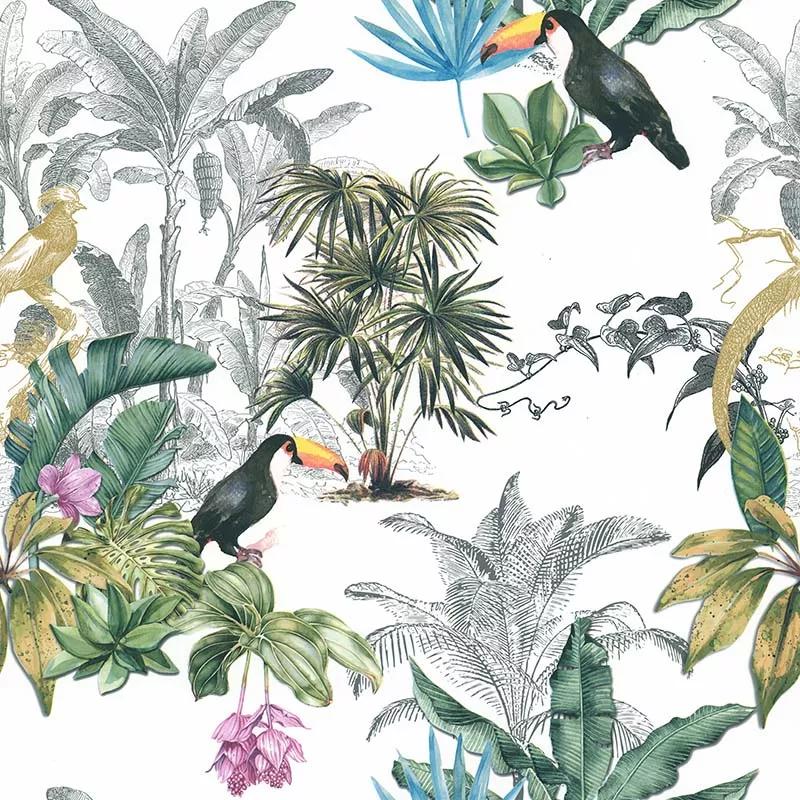 Modern trópusi hangulatú madár mintás vlies vinyl dekor tapéta