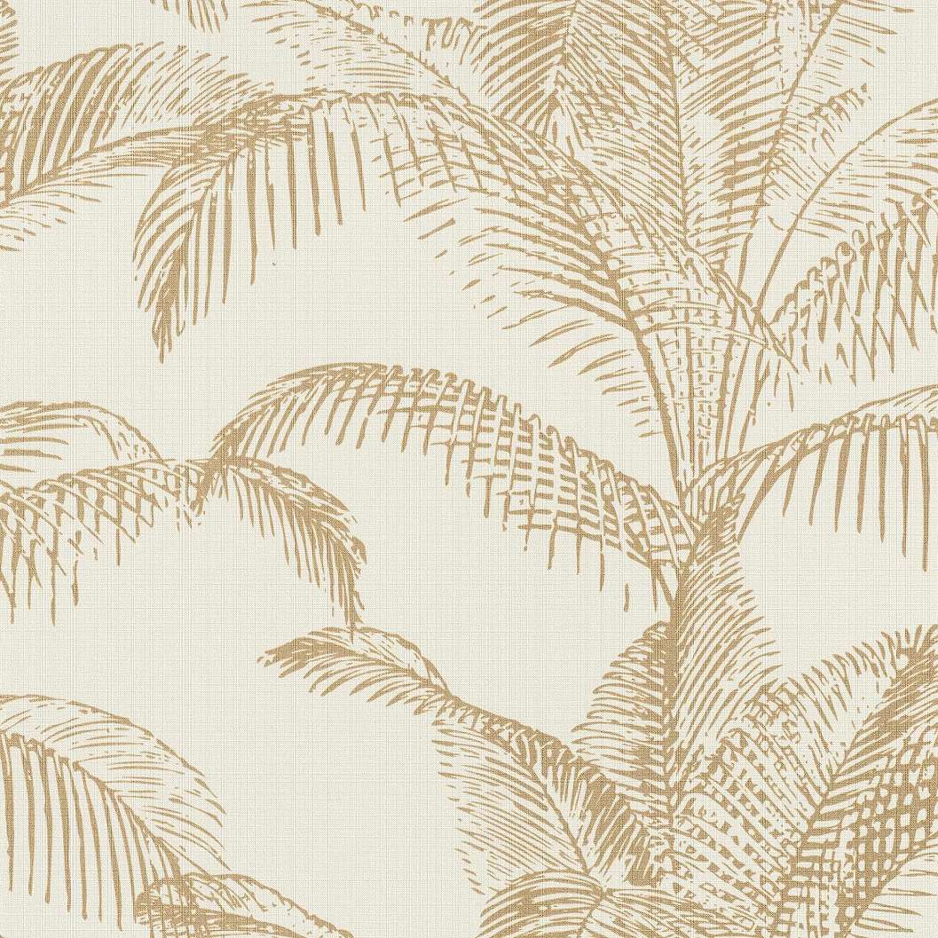 Modern trópusi levélmintás tapéta fehér-arany színekkel