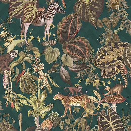 Modern utópisztikus design tapéta trópusi és egzotikus állat mintákkal