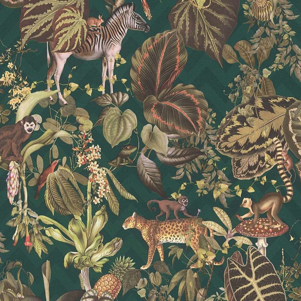Modern utópisztikus design tapéta trópusi és egzotikus állat mintákkal