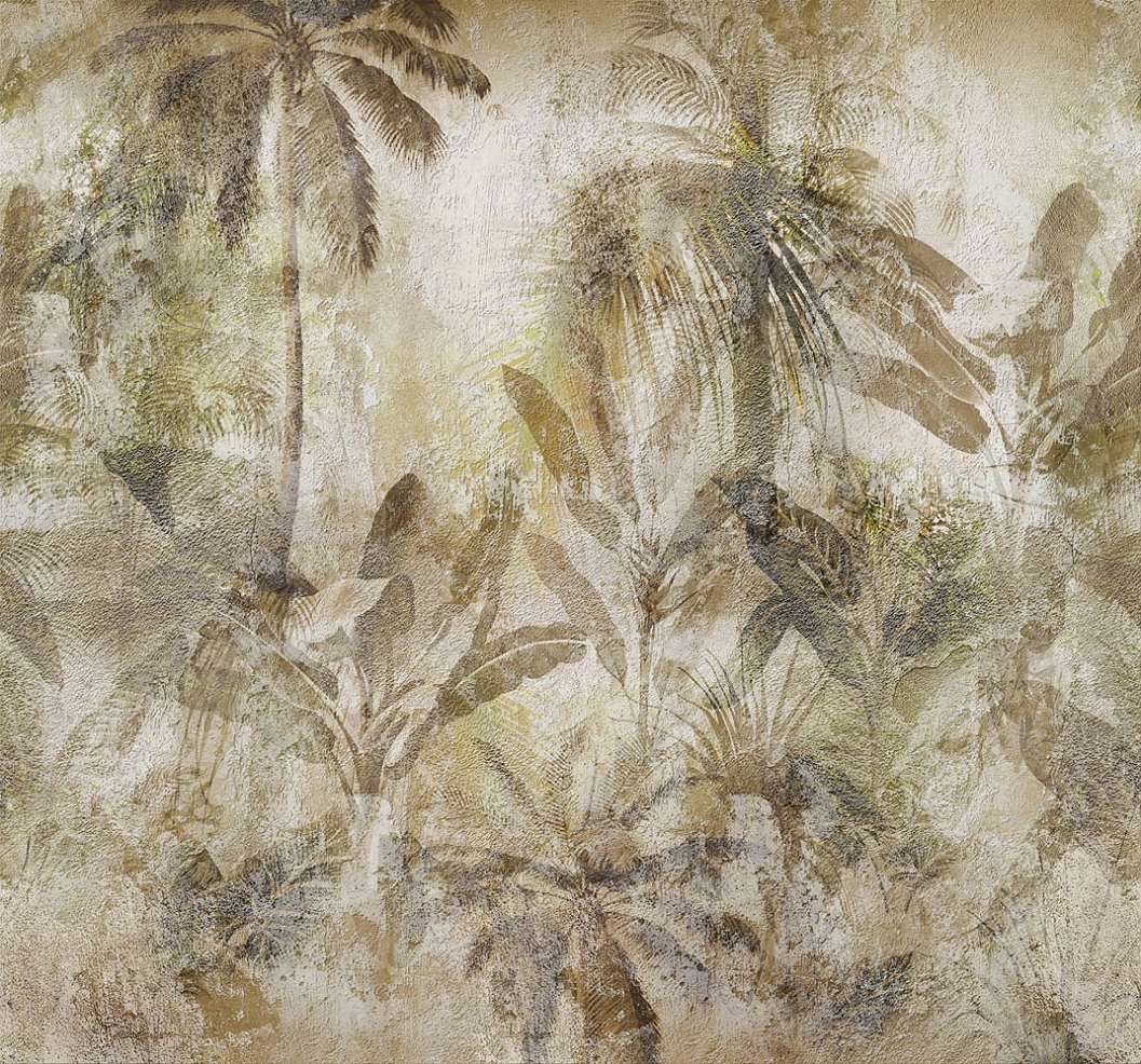 Modern vintage trópusi botanikus mintás posztertapéta beige barna színvilágban