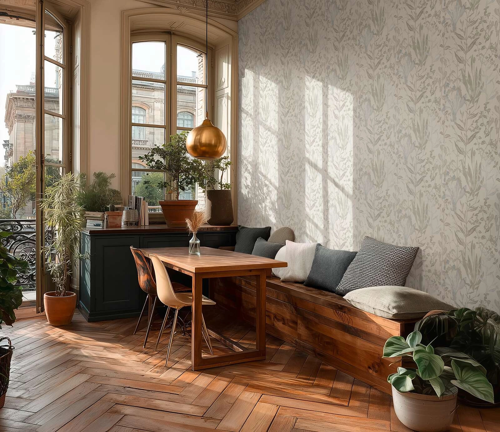 Modern virág mintás design tapéta matt krém és szürke színvilágban