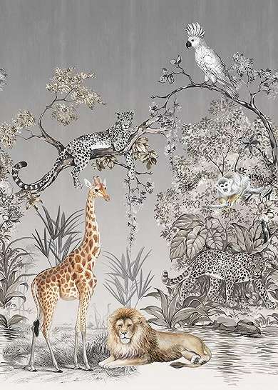 Modern vlies fali poszter afrikai állat mintával botanikus stílusban