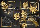 Modern vlies fali poszter fekete aranysárga pálmalevél mintával 368x254 vlies
