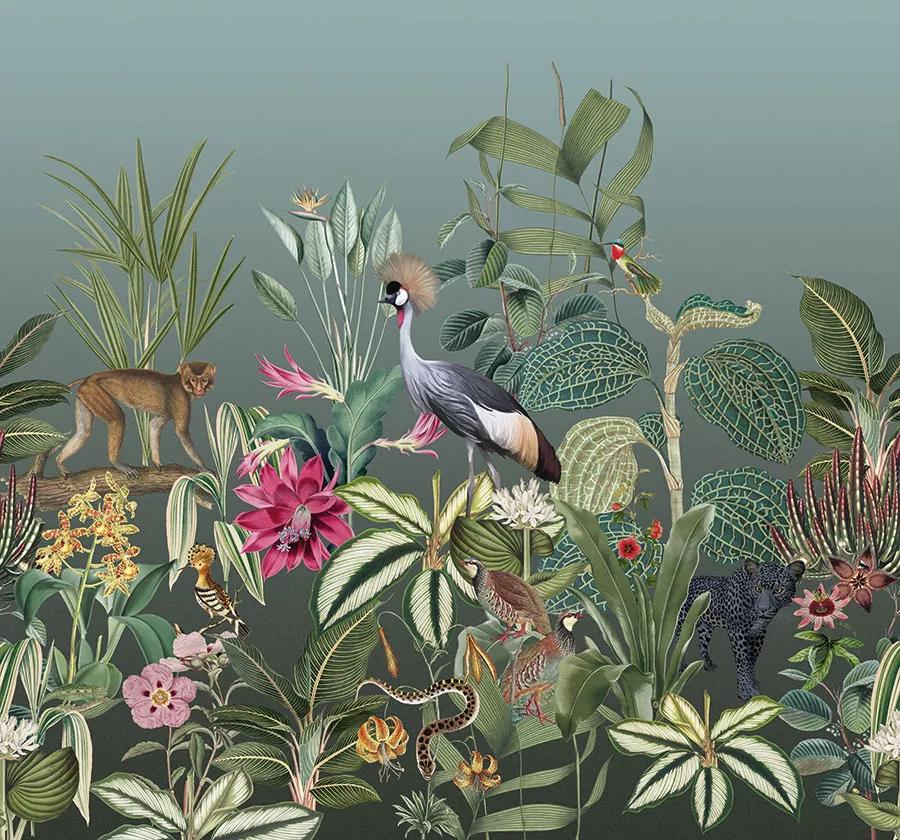 Modern vlies fali poszter trópusi madár, virág és pálma mintával