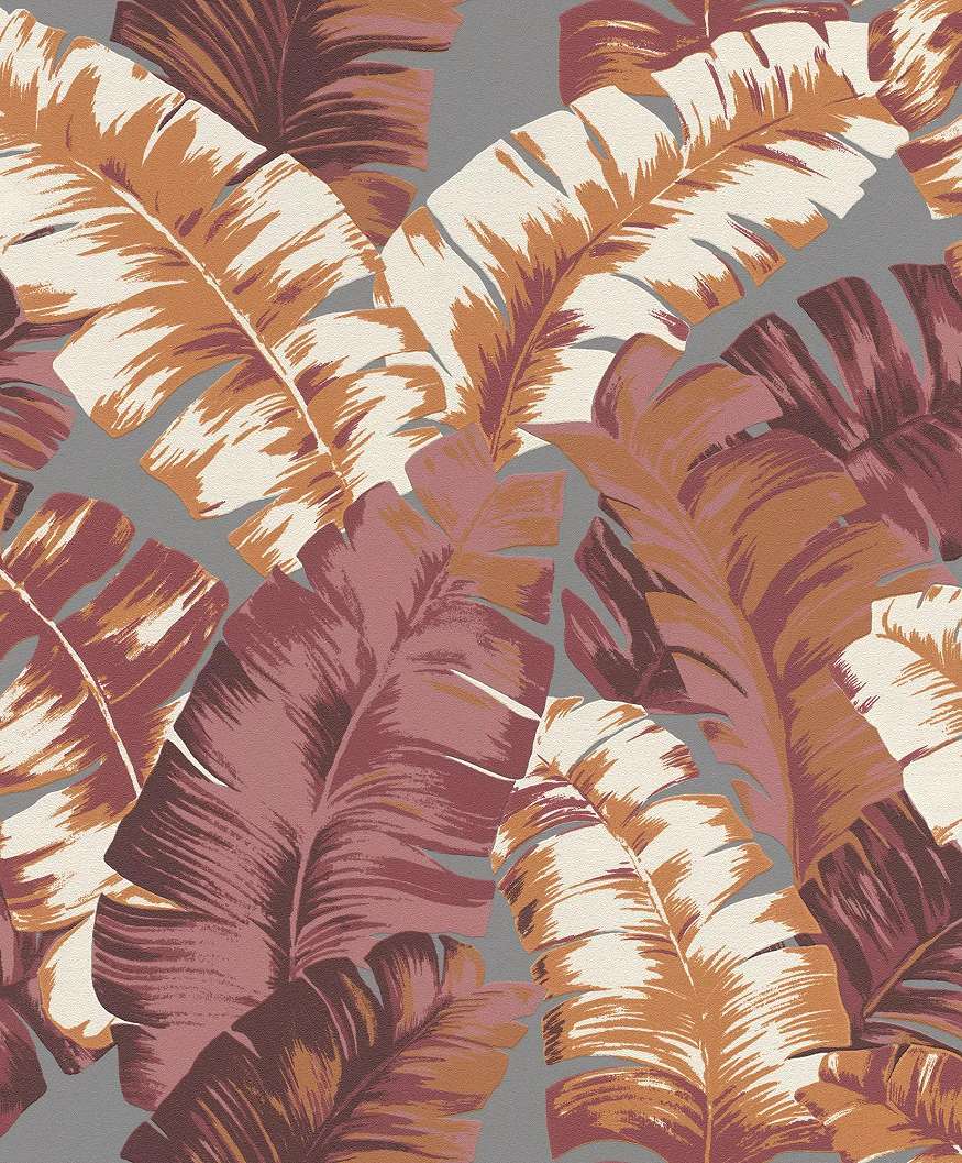 Modern vlies tapéta trópusi levélmintával mályva színvilágban