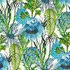 Mosható bohém dekor tapéta kék és zöld növény mintával