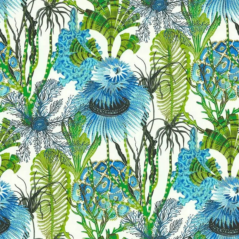 Mosható bohém dekor tapéta kék és zöld növény mintával