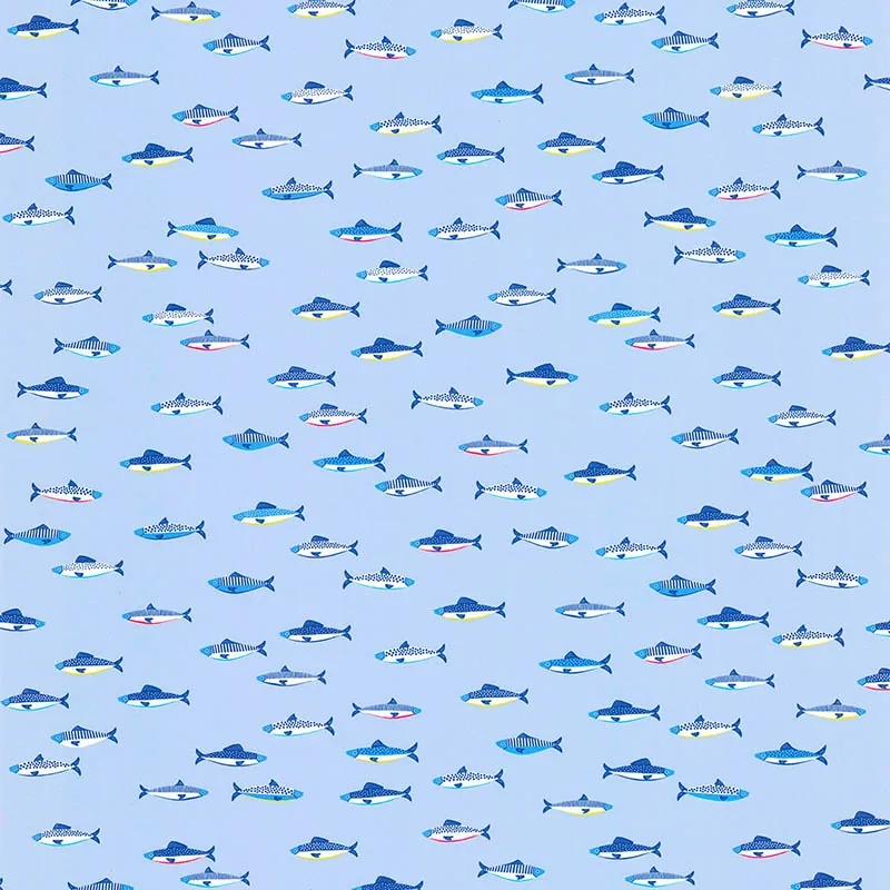 Mosható bohém dekor tapéta kék hal mintával