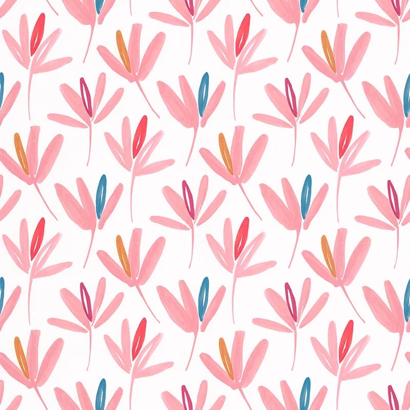 Mosható bohém dekor tapéta rózsaszín és kék leveles mintával