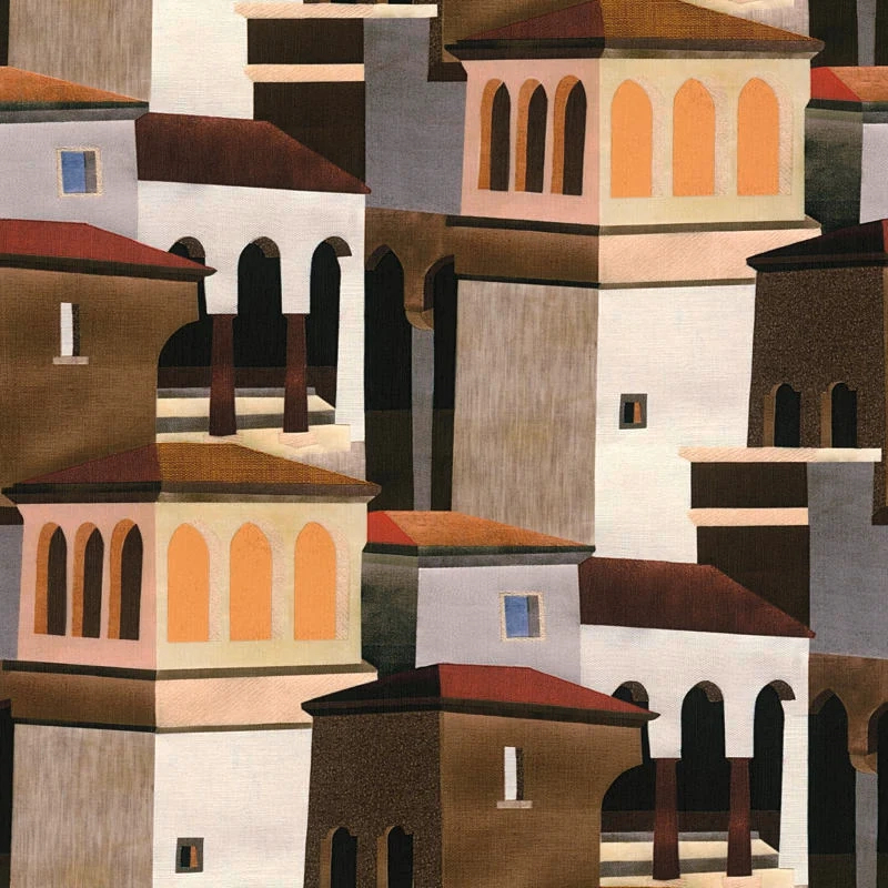 Mosható dekor tapéta antique épület mintával barack és barna színben