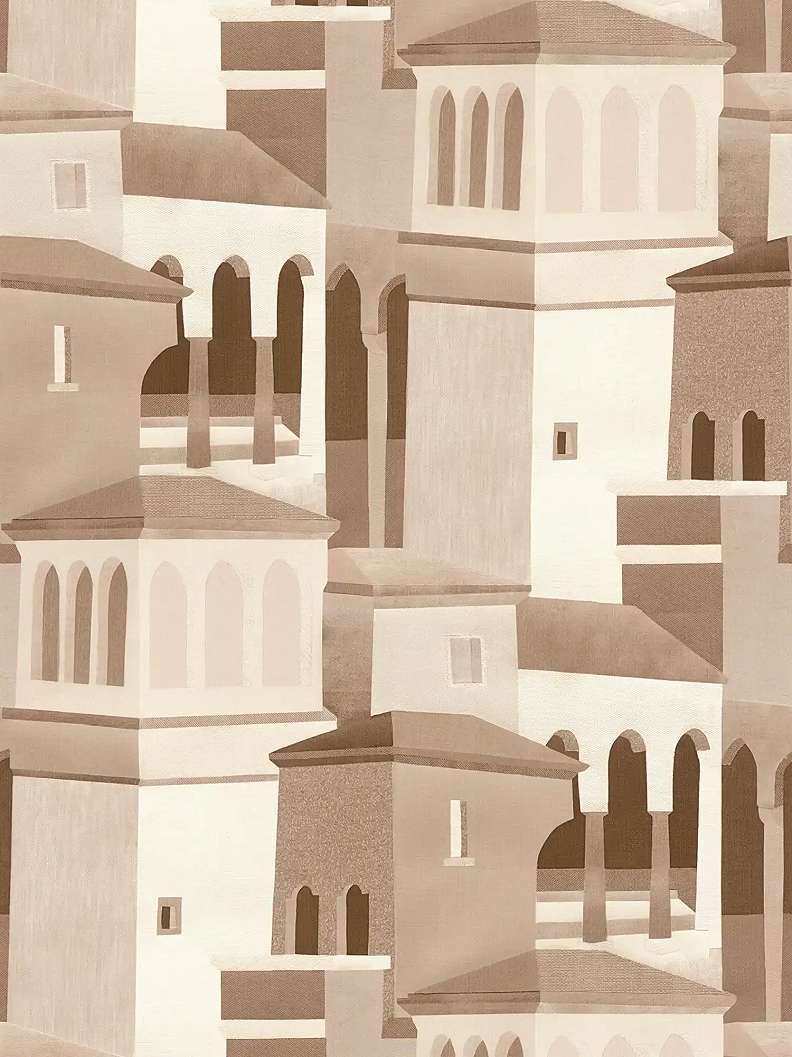 Mosható dekor tapéta antique épület mintával barna színben