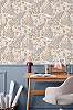 Mosható dekor tapéta beige és fényes arany színű virágos rét állatokkal mintával