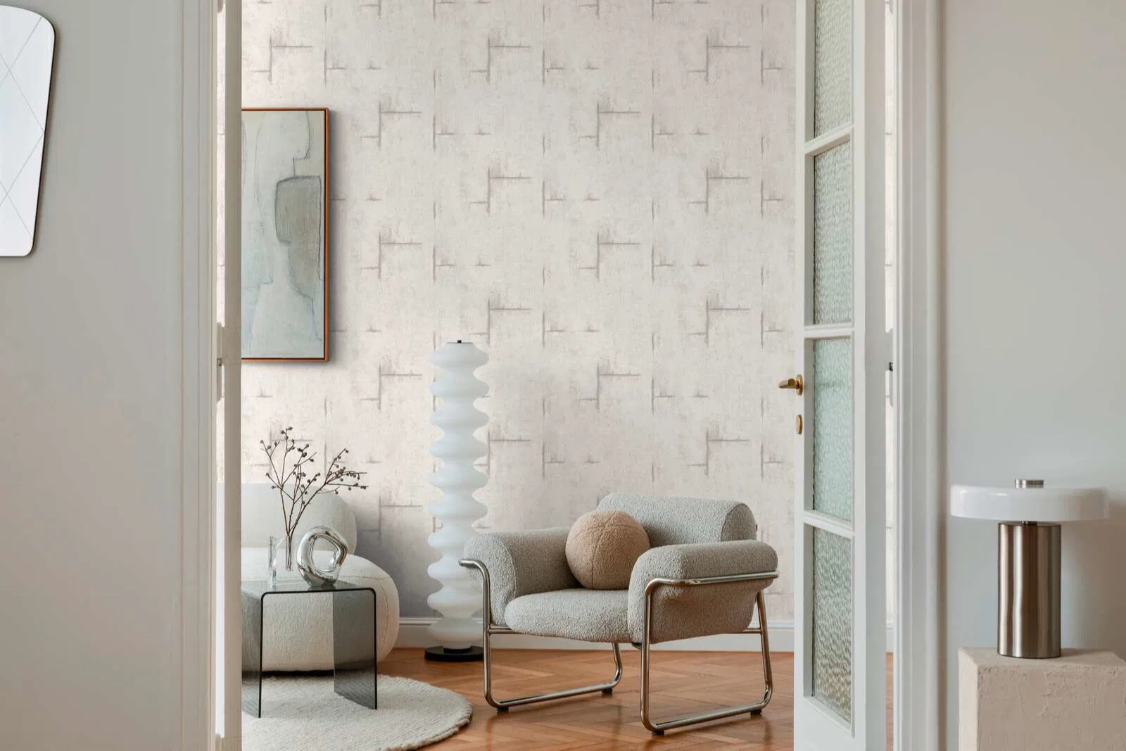 Mosható dekor tapéta betonhatású mintával fehér színben