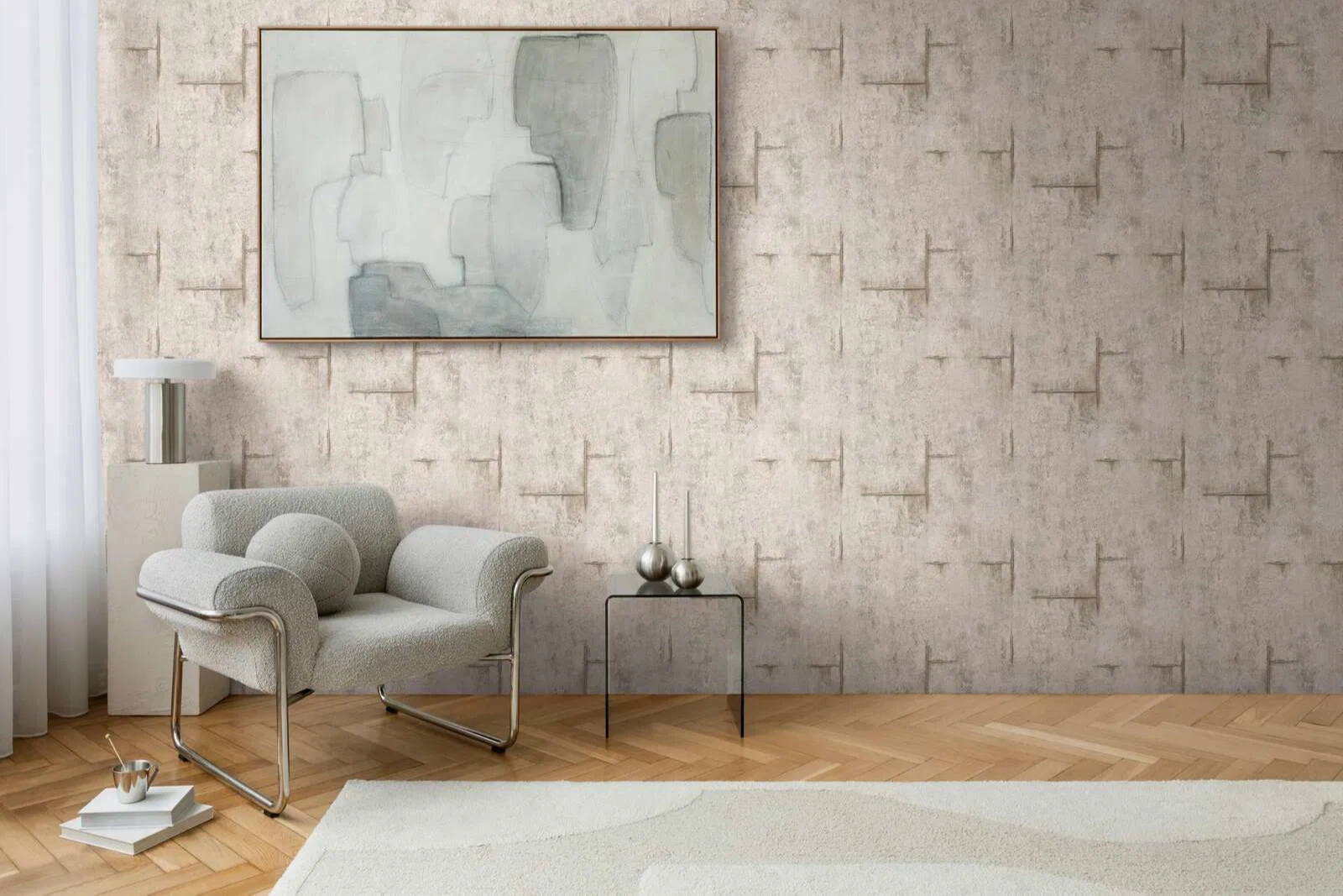 Mosható dekor tapéta betonhatású mintával világosszürke és barna színben