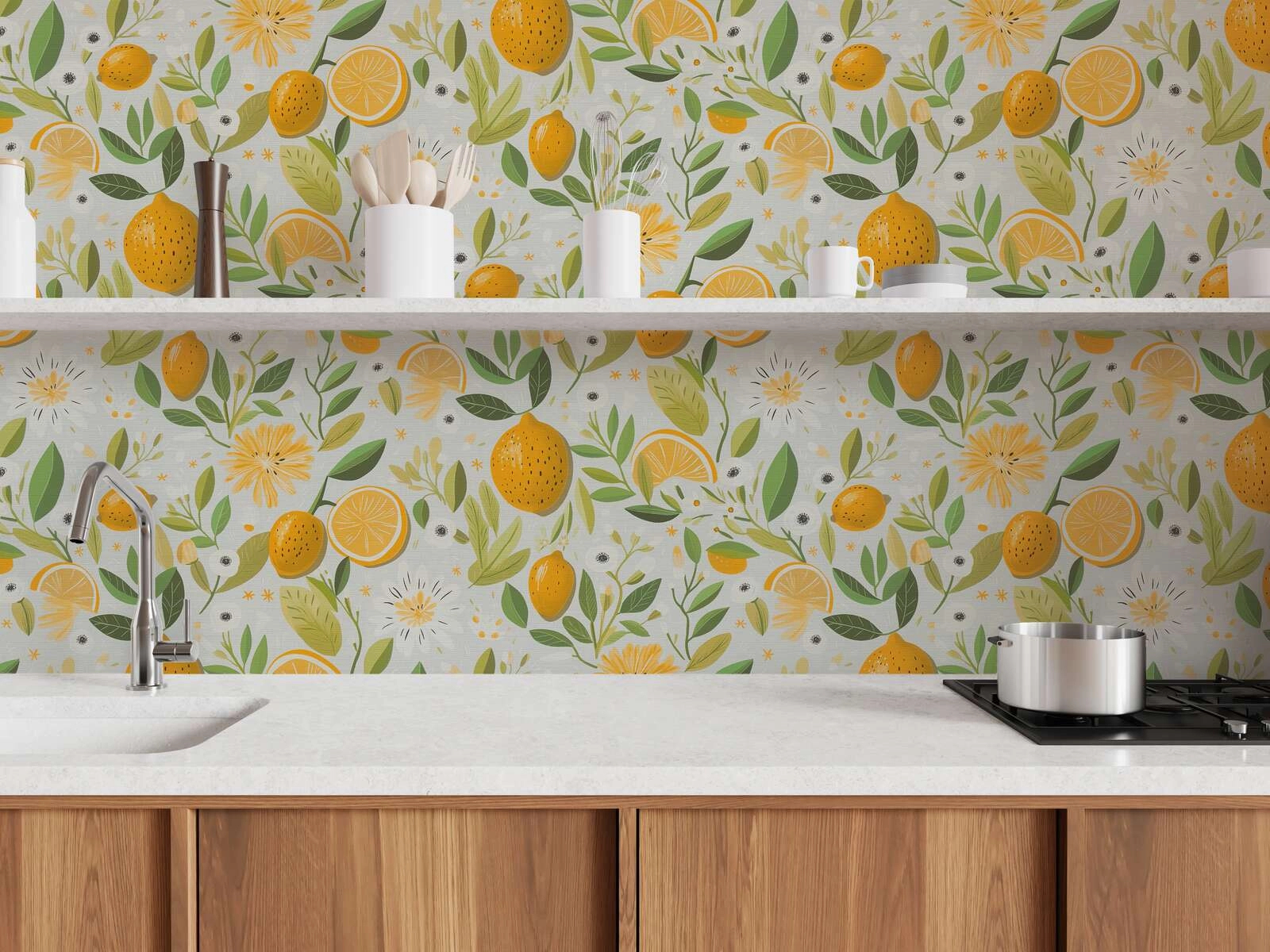 Mosható dekor tapéta citrom mintával sárgta és zöld színben