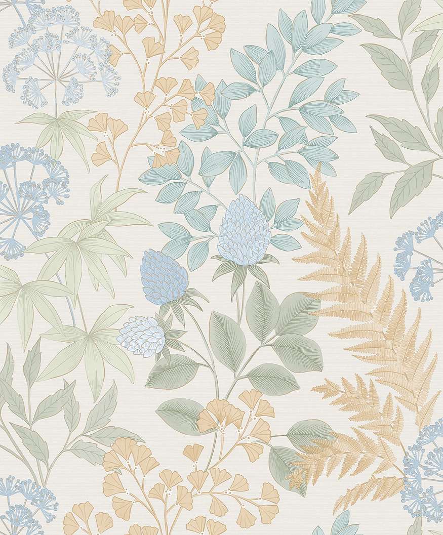 Mosható dekor tapéta égkék és beige színű kerti virág mintával