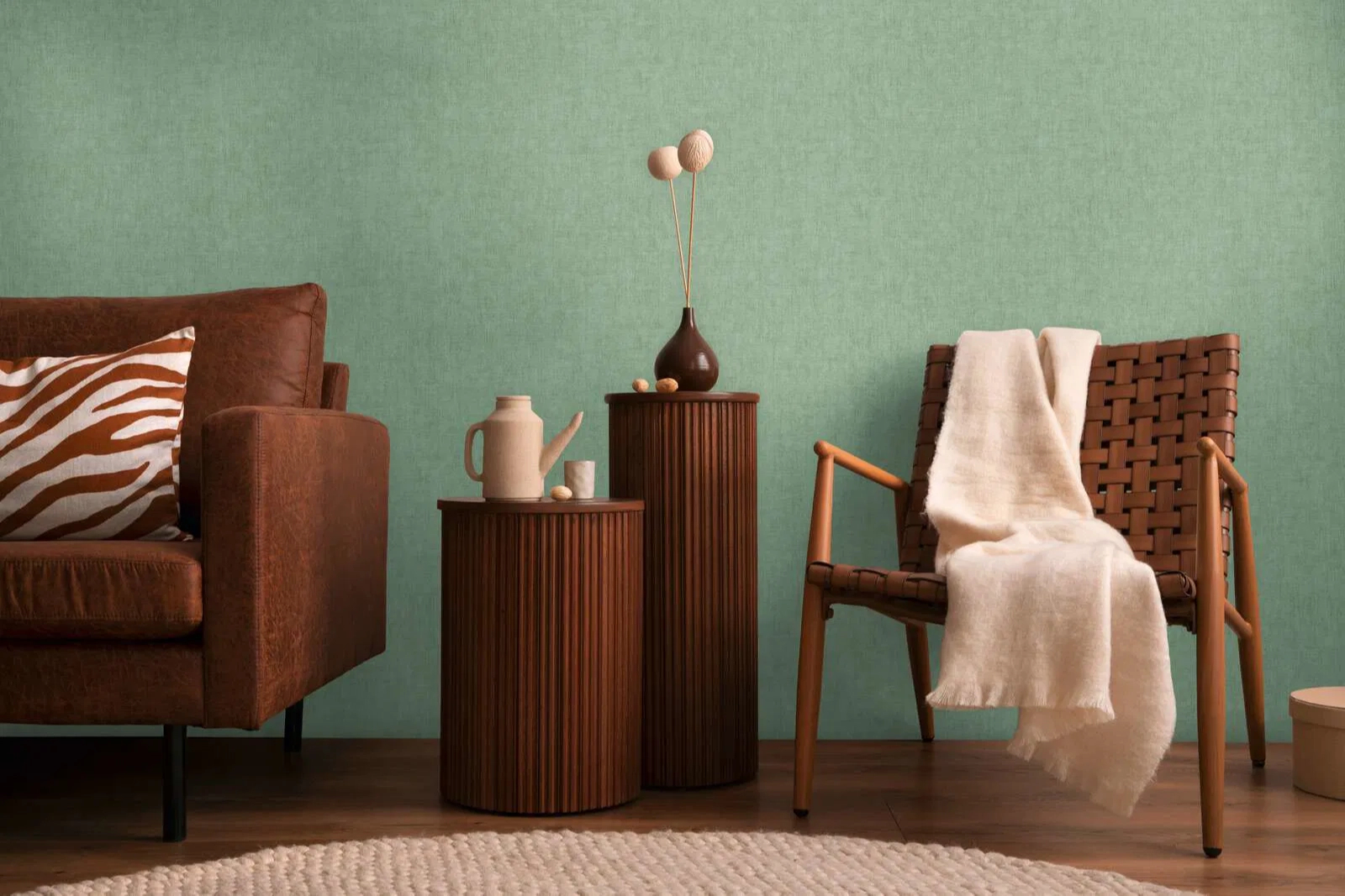 Mosható dekor tapéta egyszínű zöld színben