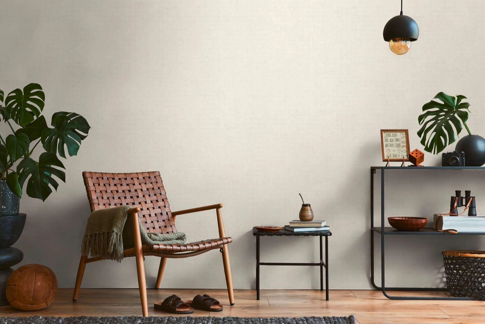 Mosható dekor tapéta enyhén koptatott matt krém és beige színben