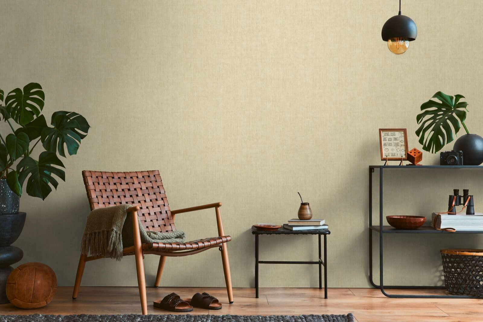 Mosható dekor tapéta enyhén koptatott matt zöldessárga színben