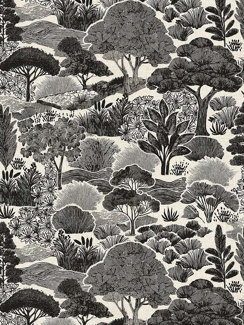 Mosható dekor tapéta fa mintával fekete és krém színben