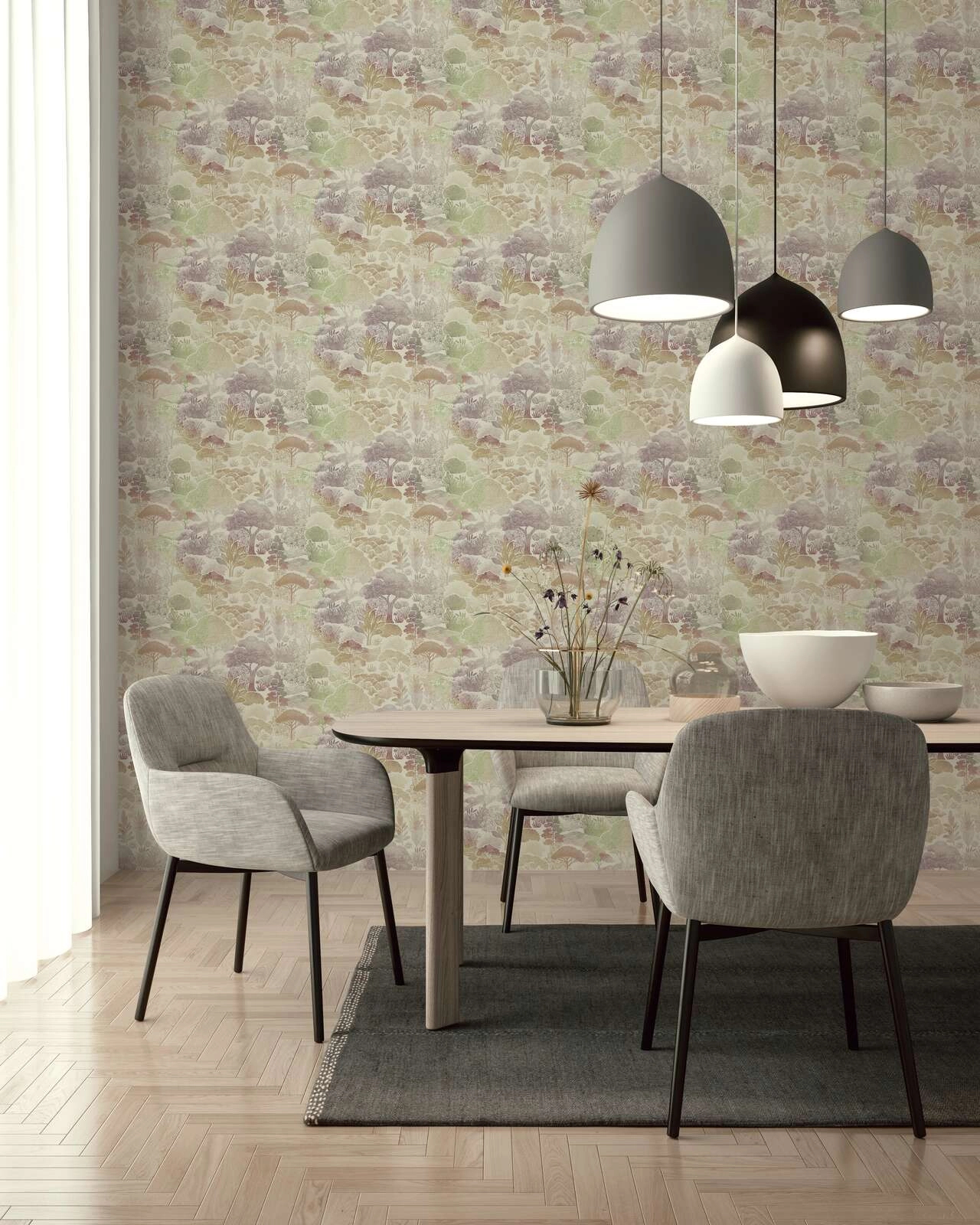 Mosható dekor tapéta fa mintával pasztel barna és lila színben