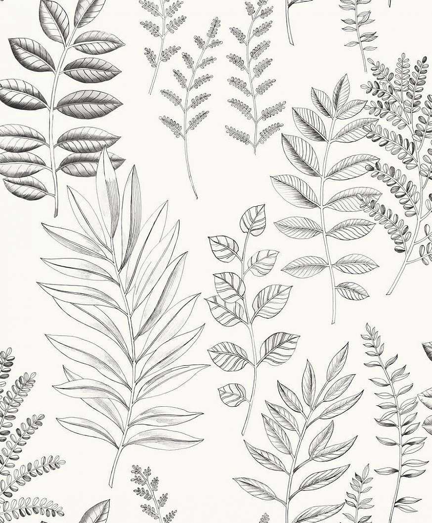 Mosható dekor tapéta fehér és fekete színes vertikális levél mintával