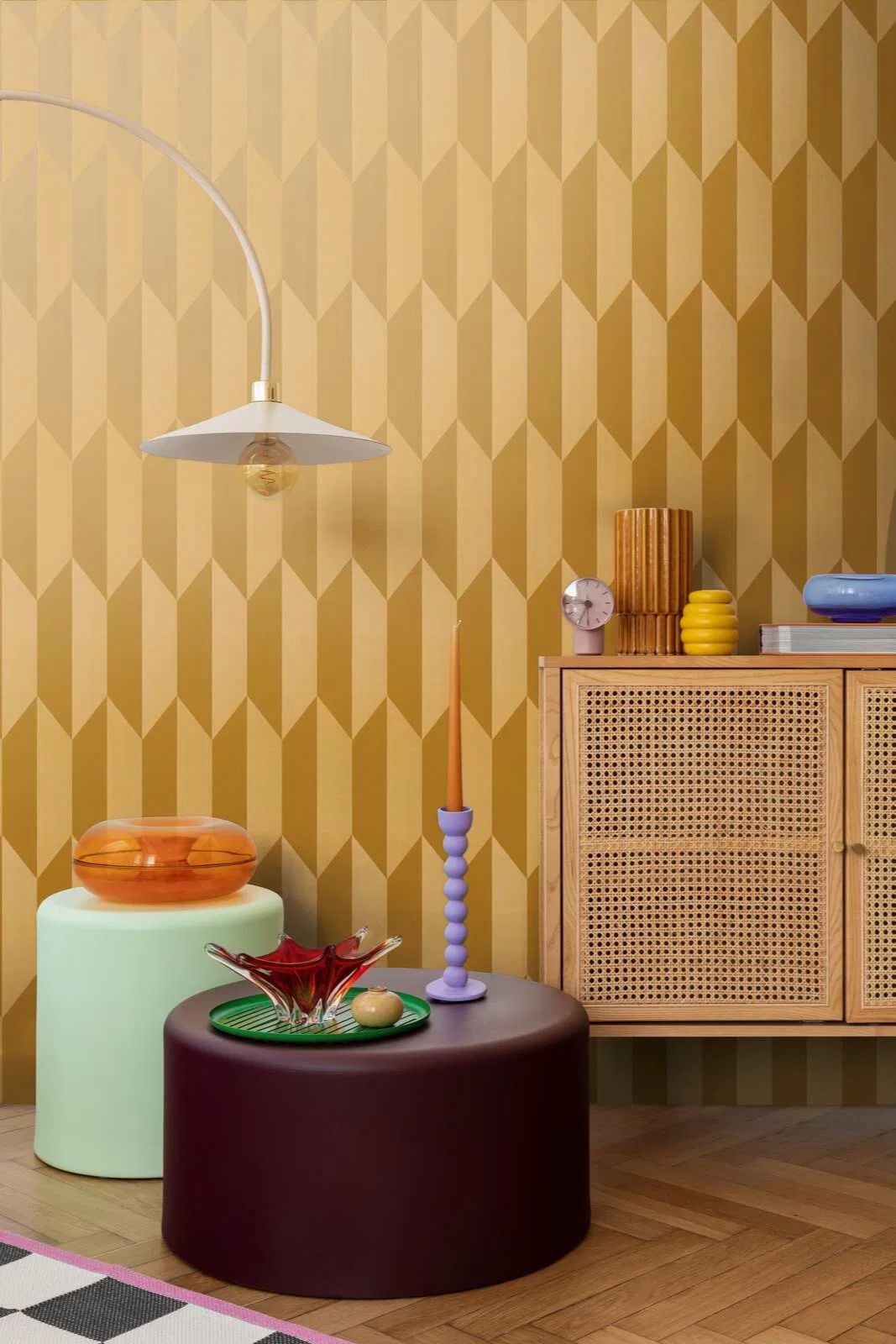 Mosható dekor tapéta geometrikus mintával fényes és matt arany színben