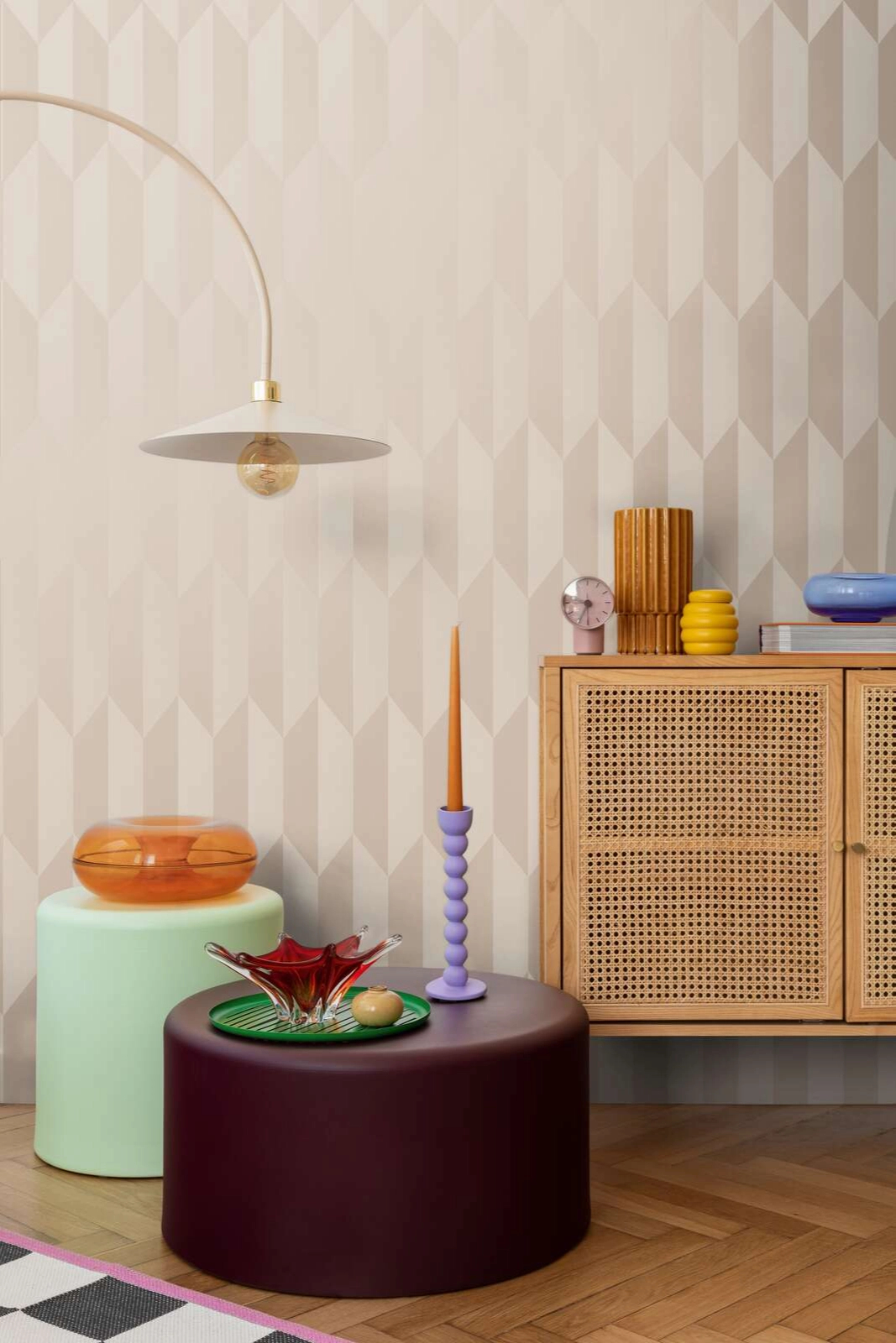 Mosható dekor tapéta geometrikus mintával fényes gyöngyház és beige színben