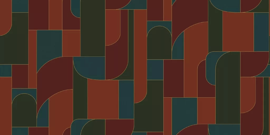 Mosható dekor tapéta geometrikus mintával metálos arany, bordó és sötétzöld színben