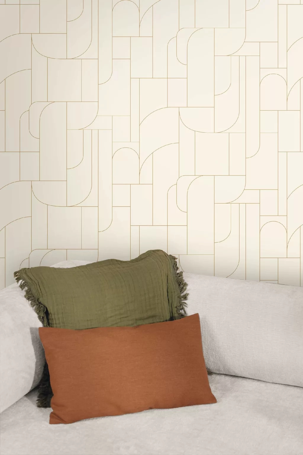 Mosható dekor tapéta geometrikus mintával metálos arany és krém színben