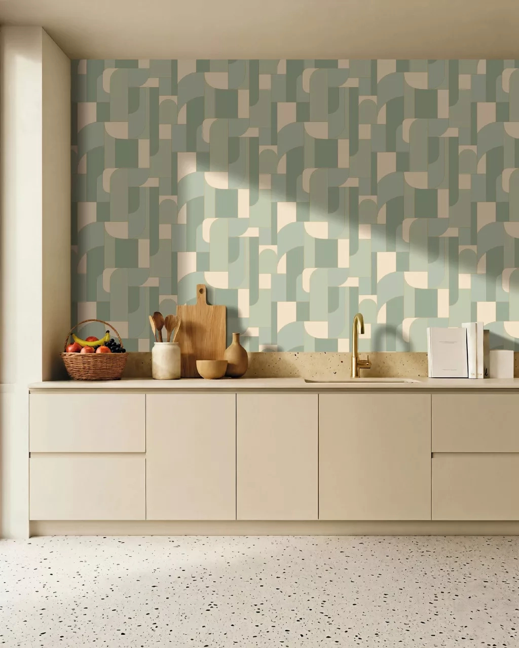 Mosható dekor tapéta geometrikus mintával metálos arany és világoskék színben