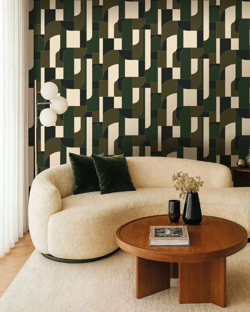 Mosható dekor tapéta geometrikus mintával metálos arany és zöld színben
