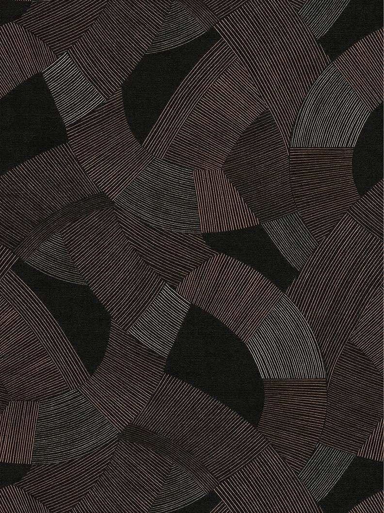 Mosható dekor tapéta geometrikus mintával metálos bronz és ezüst színben fekete háttéren