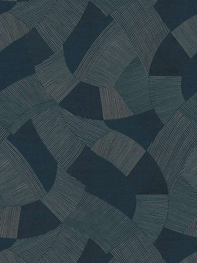 Mosható dekor tapéta geometrikus mintával metálos ezüst és matrózkék színben