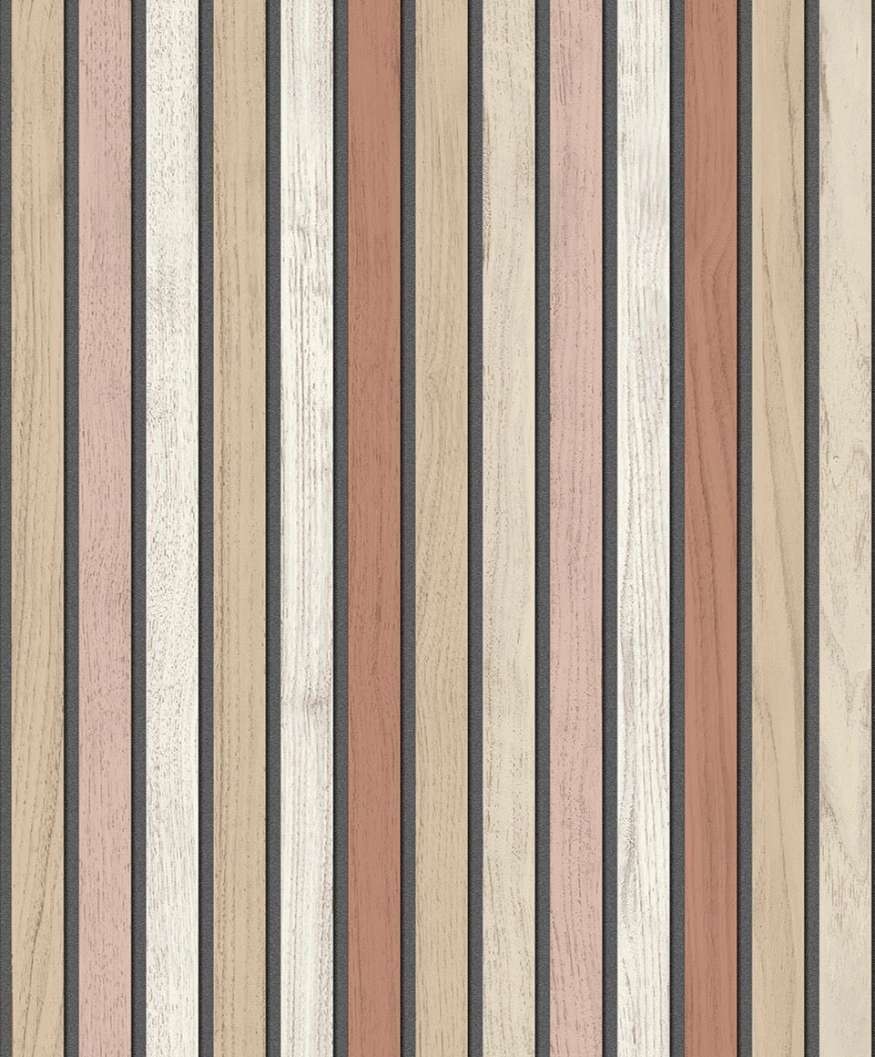 Mosható dekor tapéta keskeny csíkos fahatású mintával rózsaszín színben